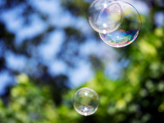 Abstract background with soap bubbles, close up, with reflection