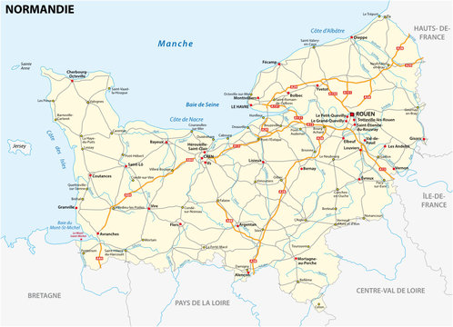 Road map of the new French region of Normandy in French language