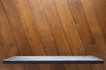 shelf at wooden board background
