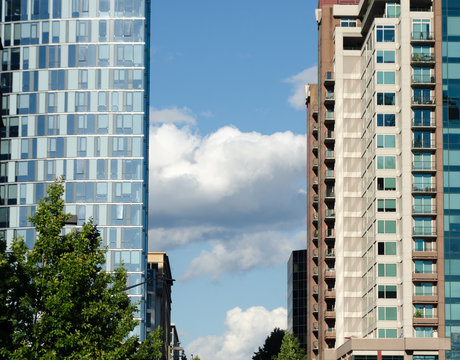 Clouds Caught Between Highrises In Bellevue Downtown