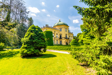 Naklejka premium Buchlovice castle, Czech republic. Ancient heritage exterior built in baroque style. Famous tourist destination in South Moravia region