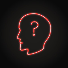 Human head with question mark neon icon