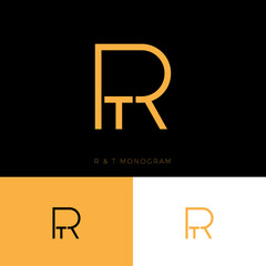 R and T monogram. R,T Logo. Linear monogram on  a different backgrounds. Abstract emblem. 