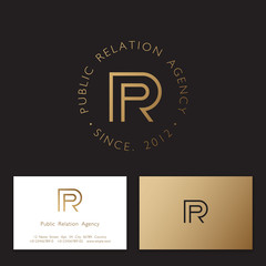 P and R gold monogram. P, R Logo. Linear monogram on a different background. Identity, business card