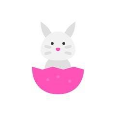 Bunny in eggshel vector illustration, Easter flat style icon