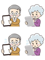 タブレットを使う高齢者