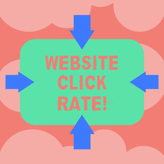 Writing note showing Website Click Rate. Business photo showcasing ratio users who click specific link to number total users Arrows on Four Sides of Blank Rectangular Shape Pointing Inward photo