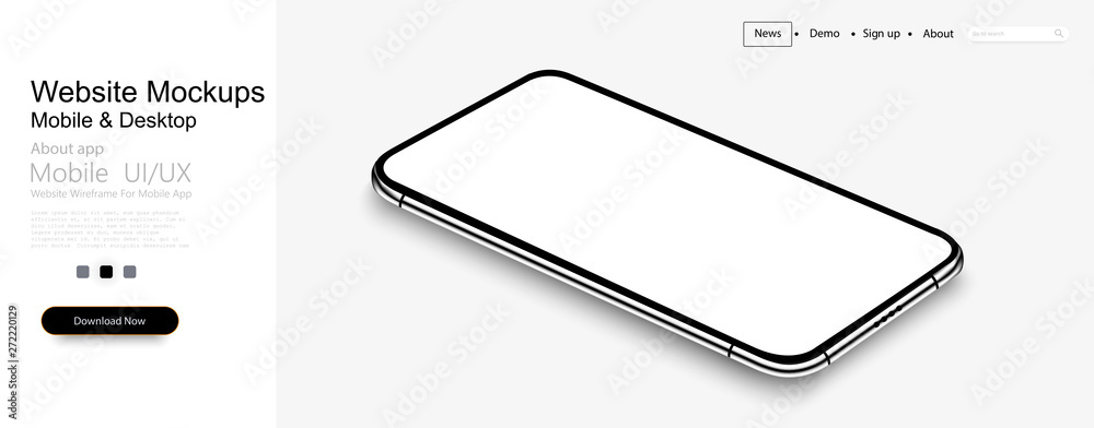 Leinwandbilder smartphone frame less blank screen, rotated position. 3d isometric illustration cell phone. smartpho
