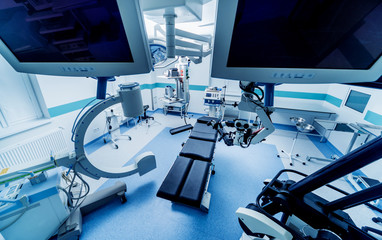 Modern equipment in operating room. Medical devices for neurosurgery.