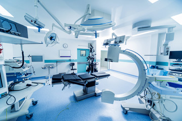 Modern equipment in operating room. Medical devices for neurosurgery. - obrazy, fototapety, plakaty