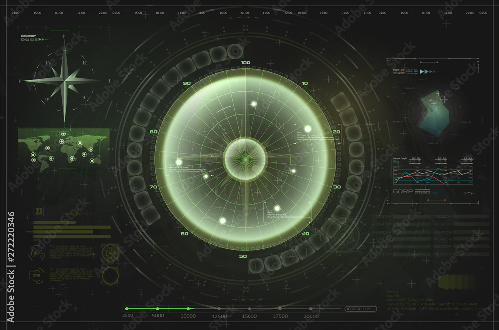 Poster hud, ui, gui green interface element radar. target detection on the radar screen.blip. futuristic de