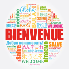 Fototapeta premium Bienvenue (Welcome in French) word cloud in different languages, conceptual background
