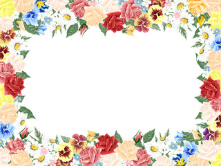 いろいろなお花のフレーム背景