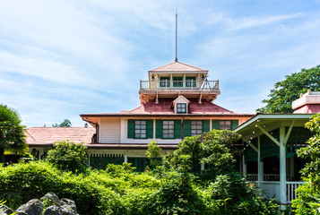 wooden cottage in the park