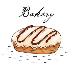 Poster with hand drawn bakery products isolate on a white background