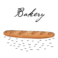 Poster with hand drawn bakery products isolate on a white background