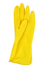 Yellow rubber glove isolated on white