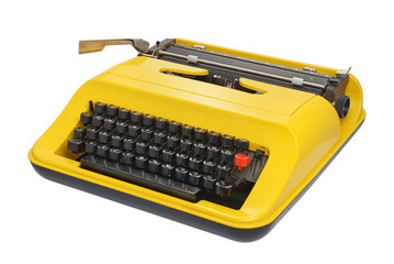Yellow typewriter isolated on white background