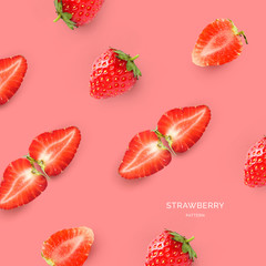 Creative layout made of strawberry. Flat lay. Food concept. Macro concept.