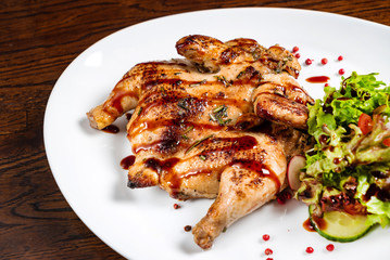 whole roasted chicken with salad