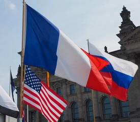 French, Russian and American flags