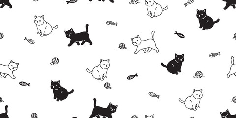 cat seamless pattern vector kitten calico scarf isolated cartoon tile background repeat wallpaper illustration doodle - obrazy, fototapety, plakaty