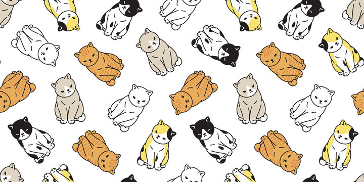 cat seamless pattern vector kitten calico ginger scarf isolated cartoon tile wallpaper repeat background illustration design