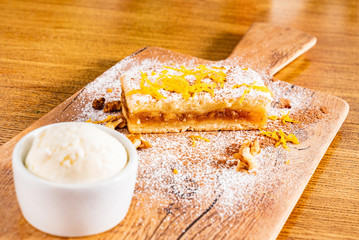 orange cake with ice cream