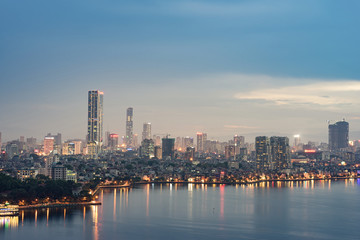 Obraz premium Aerial skyline view of West Lake in Hanoi, Vietnam