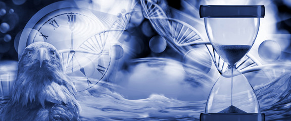 image of eagle, hourglass on dna chain background