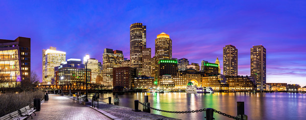 Fototapeta Boston Downtont night Panorama obraz