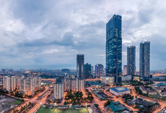 Hanoi City Skyline View By Twilight Period, Pham Hung Street, Cau Giay District