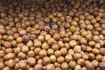 Hazelnut. Fresh organic filbert. Nuts close-up. Food background.