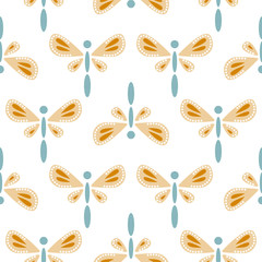 Dragonfly bold pattern on white seamless background.