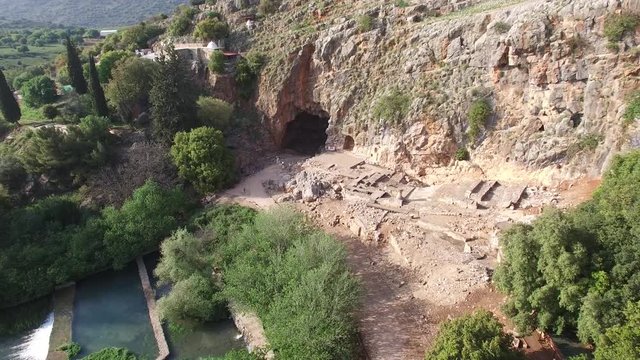 Aerial view of Cave of Banias, Hermon River, Ruins. Golan. Israel. DJI-0015-05