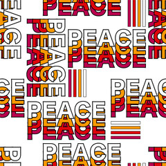 Colorful Peace typo design in repeat  in vector seamless pattern design for fashion,T-shirt,slogan ,signage,wallpaper,paper on light orange background color