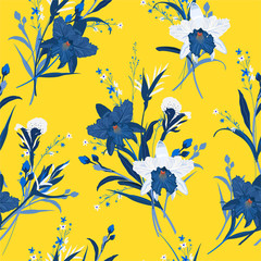 Boeket van orchidee naadloze bloemenpatroon in de hand getekende vector wilde tuin achtergrond, ontwerp voor mode, stof, web, behang en alle prints