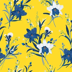 Stickers pour porte Orchidee Bouquet de modèle sans couture de fleur d& 39 orchidée dans le fond de jardin sauvage de vecteur dessiné à la main, conception pour la mode, tissu, web, papier peint et toutes les impressions