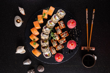 sushi on the black backround