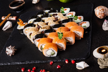 sushi on the black backround