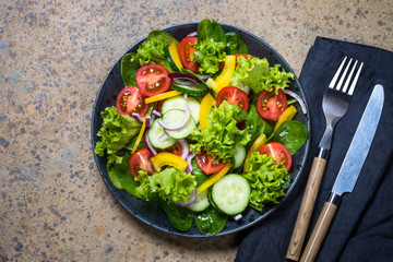 Fresh vegetables salad top view.