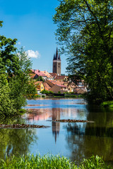 Fototapeta na wymiar Castle Telc across pond. UNESCO World Heritage Site. South Moravia, Czech Republic.