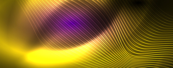 Neon vector wave lines abstract background, magic futuristic techno design
