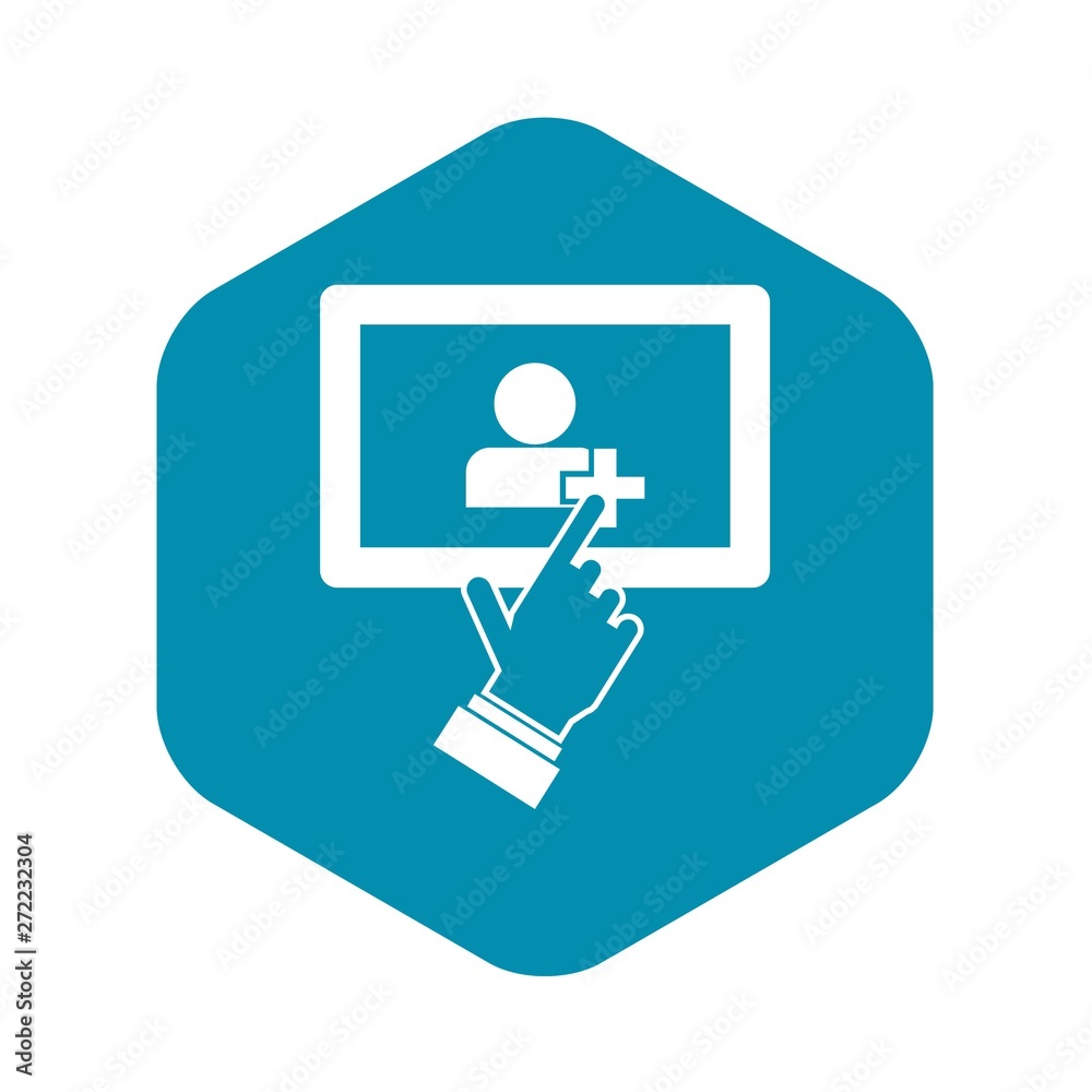 Poster touch screen tablet with click hand in simple style isolated on white background vector illustration