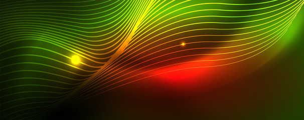Shiny neon vector wave line abstract background, motion concept