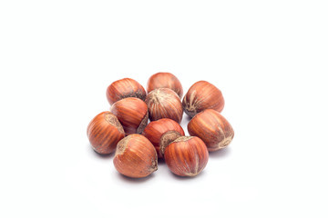 Group of hazelnuts in a shell isolated on a white background