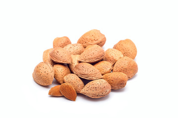 Group of almond in a shell isolated on white background