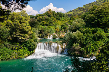 Fototapeta na wymiar Krka National Park, Waterfalls , Dalmatia, Croatia near Sibenik