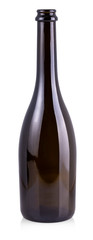 The front view of empty opened  wine bottle isolated on white