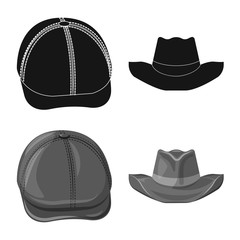Vector design of headgear and cap symbol. Set of headgear and accessory stock vector illustration.